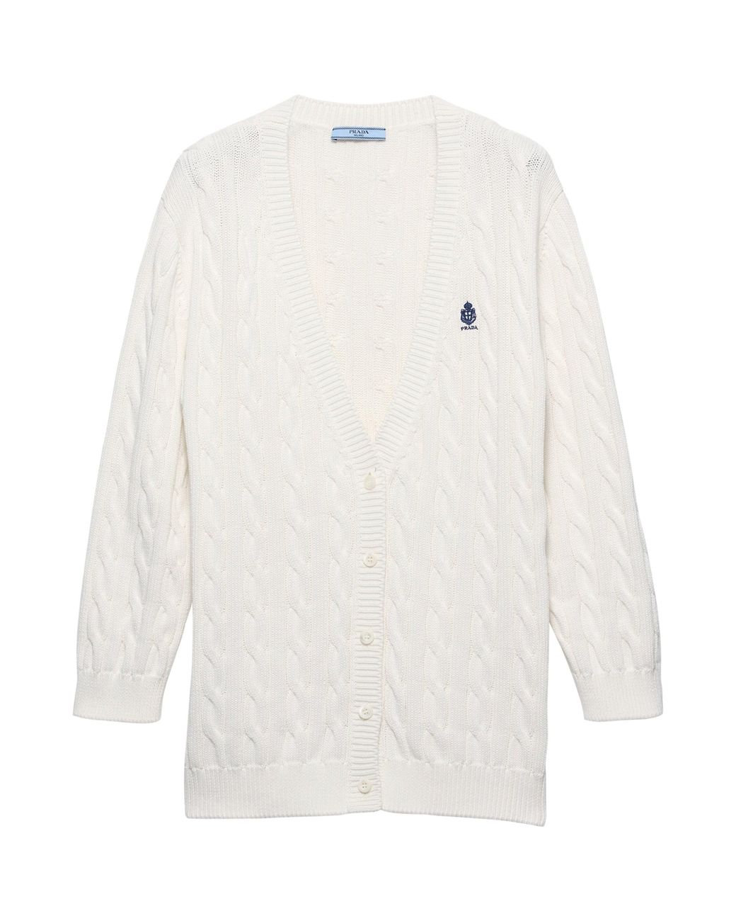 Prada White Cotton Cable-Knit Cardigan