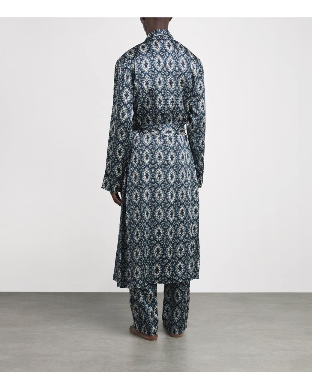 Harrods Blue Silk Tile Print Night Robe for men