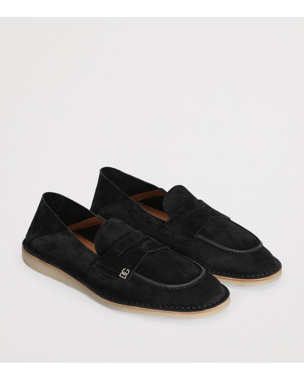 Dolce & Gabbana Black Suede Logo Loafers for men