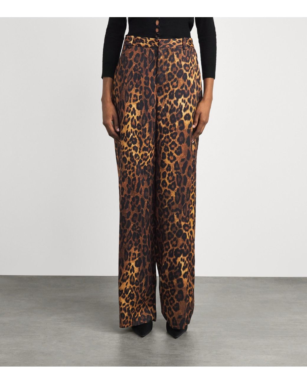 L'Agence Brown Leopard Print Livvy Wide-Leg Trousers