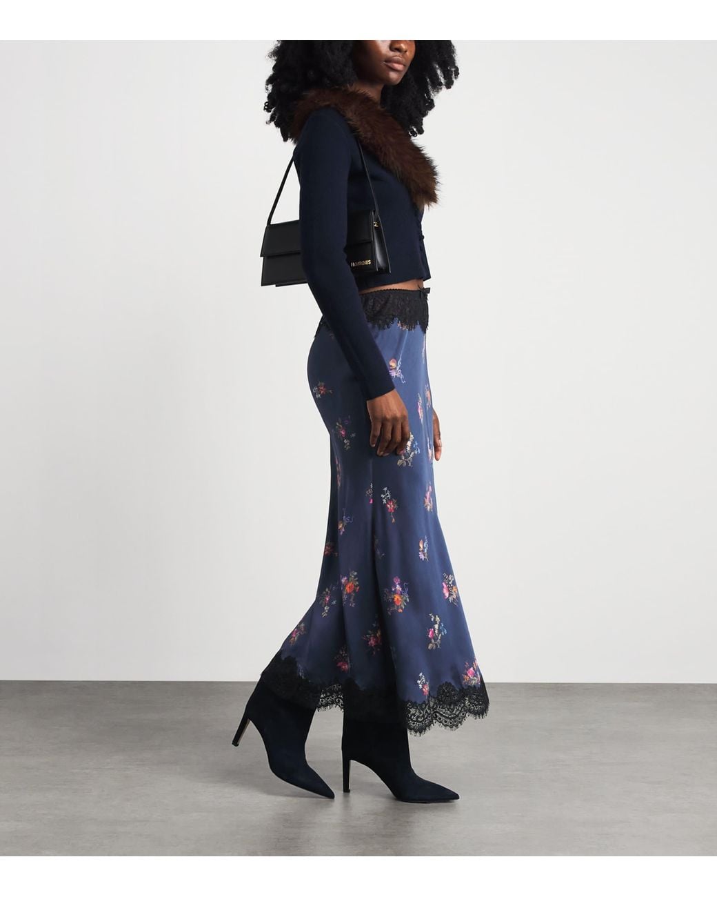 Self-Portrait Blue Satin Floral Print Maxi Skirt