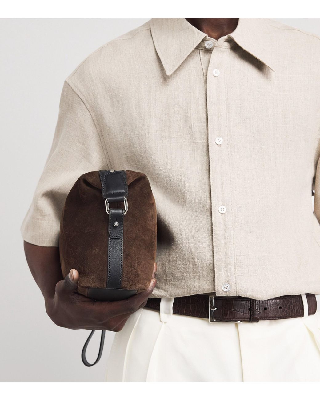 Brioni Brown Suede Via Veneto Pouch for men