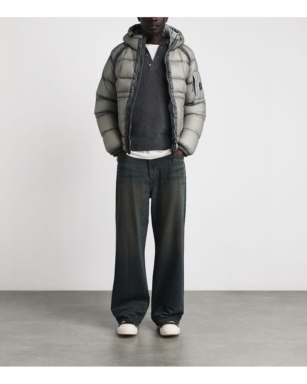 C P Company Gray D.D. Shell Hooded Down Puffer Jacket