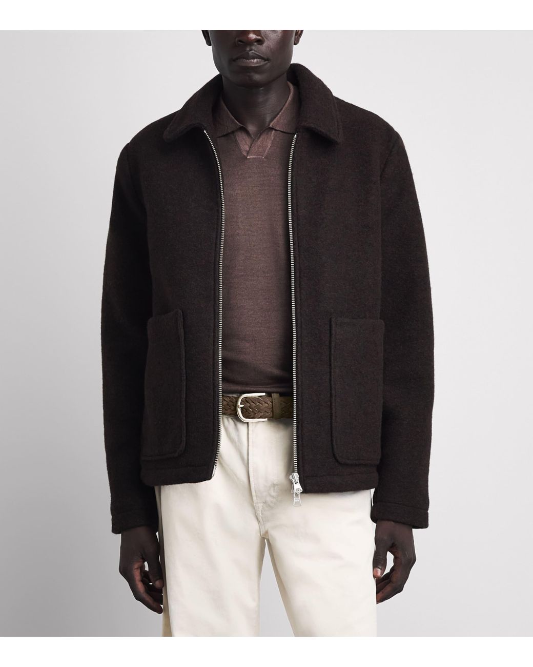 Canali Brown Leather Woven Reversible Belt for men