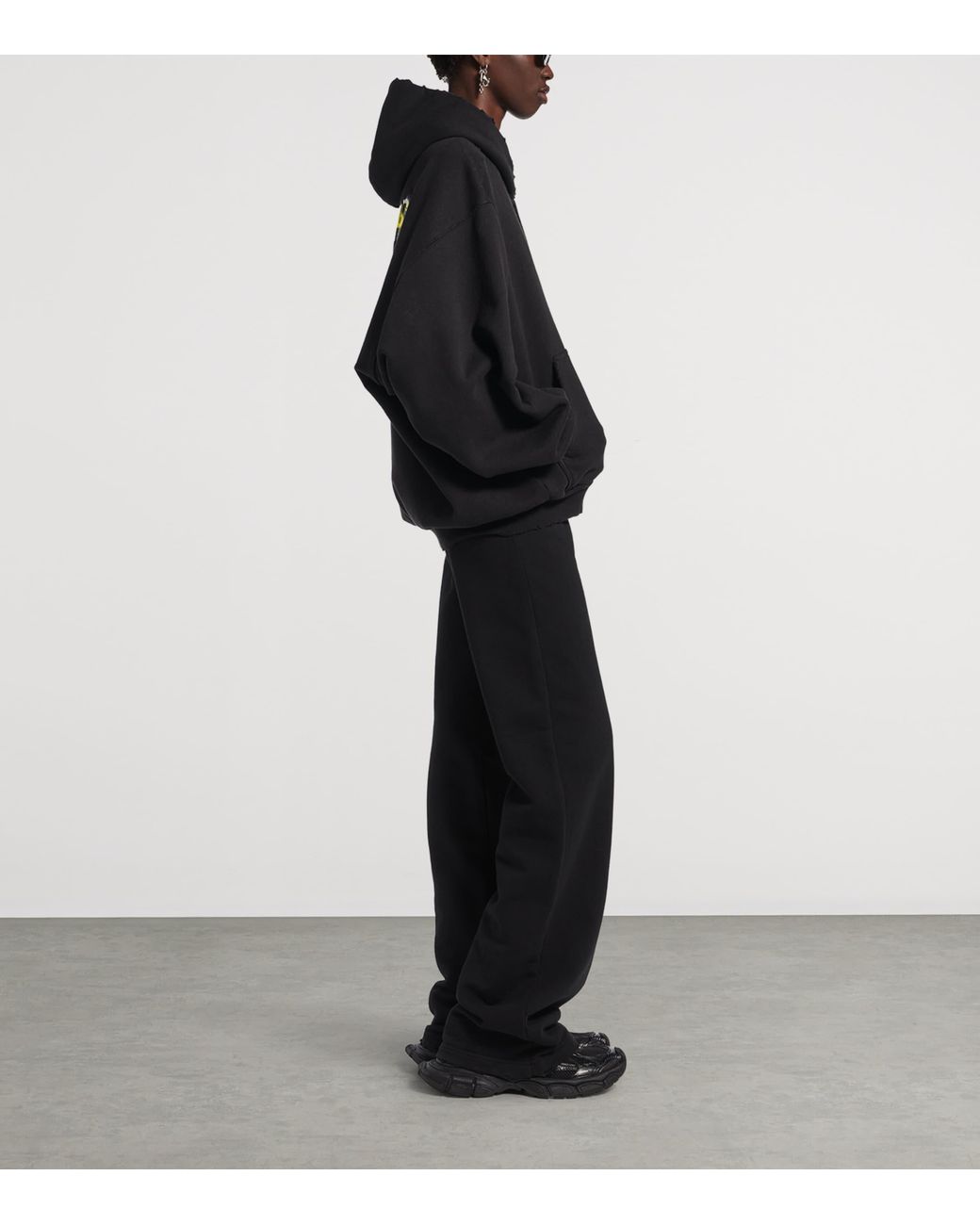 Balenciaga Black Cotton Spray Logo Zip-Up Hoodie