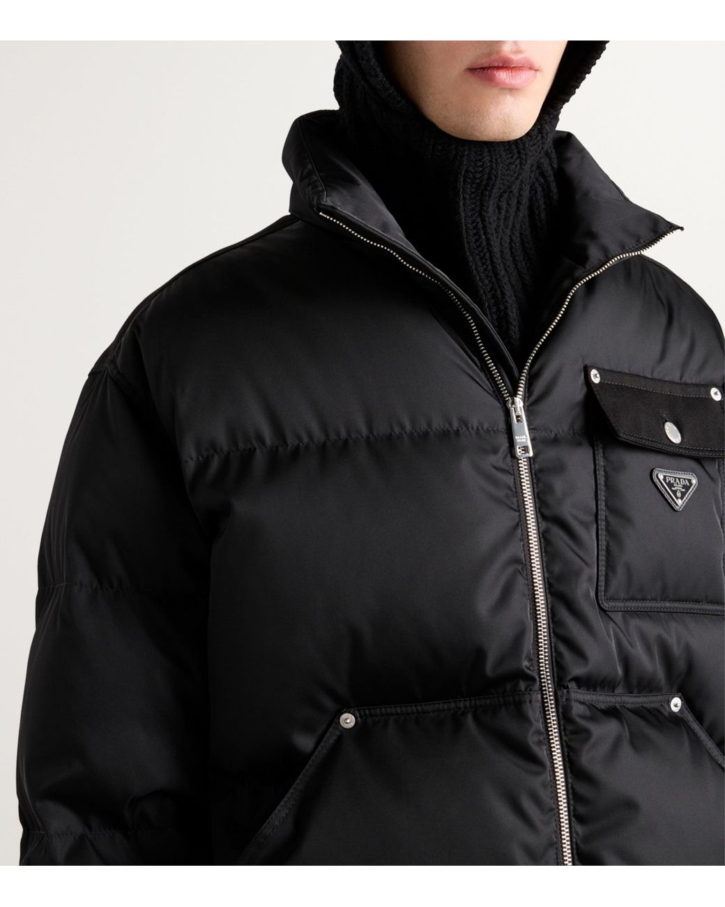 Prada Black Cropped Triangle-Logo Padded Jacket for men