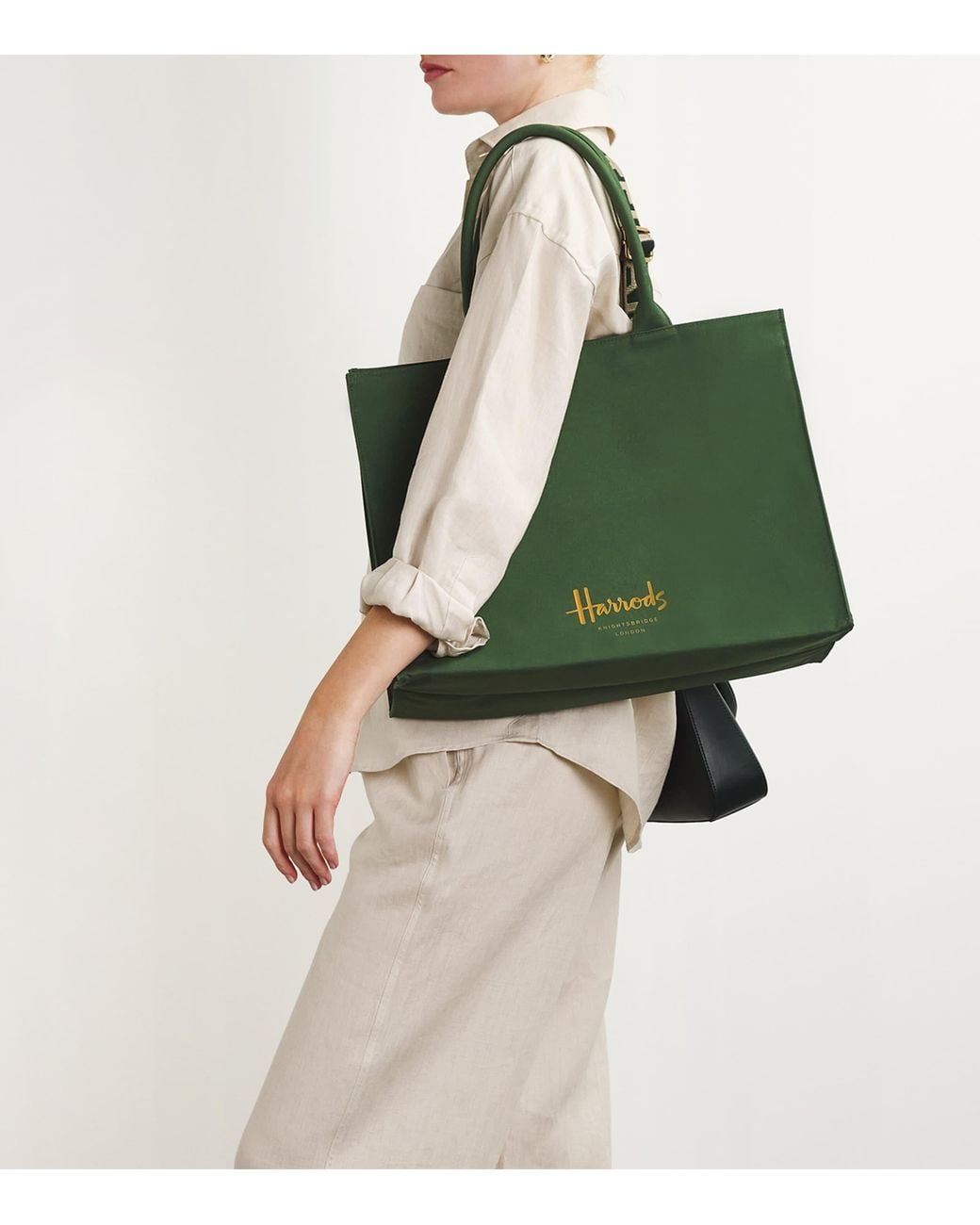 Harrods Green Large Cotton Logo Tote Bag