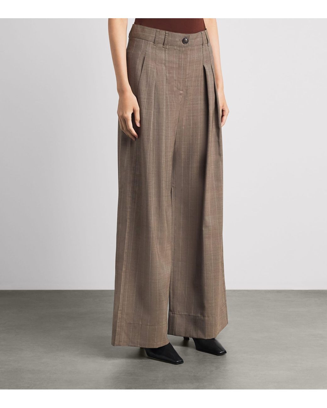 ME+EM Brown Wool Pinstripe Tailored Trousers