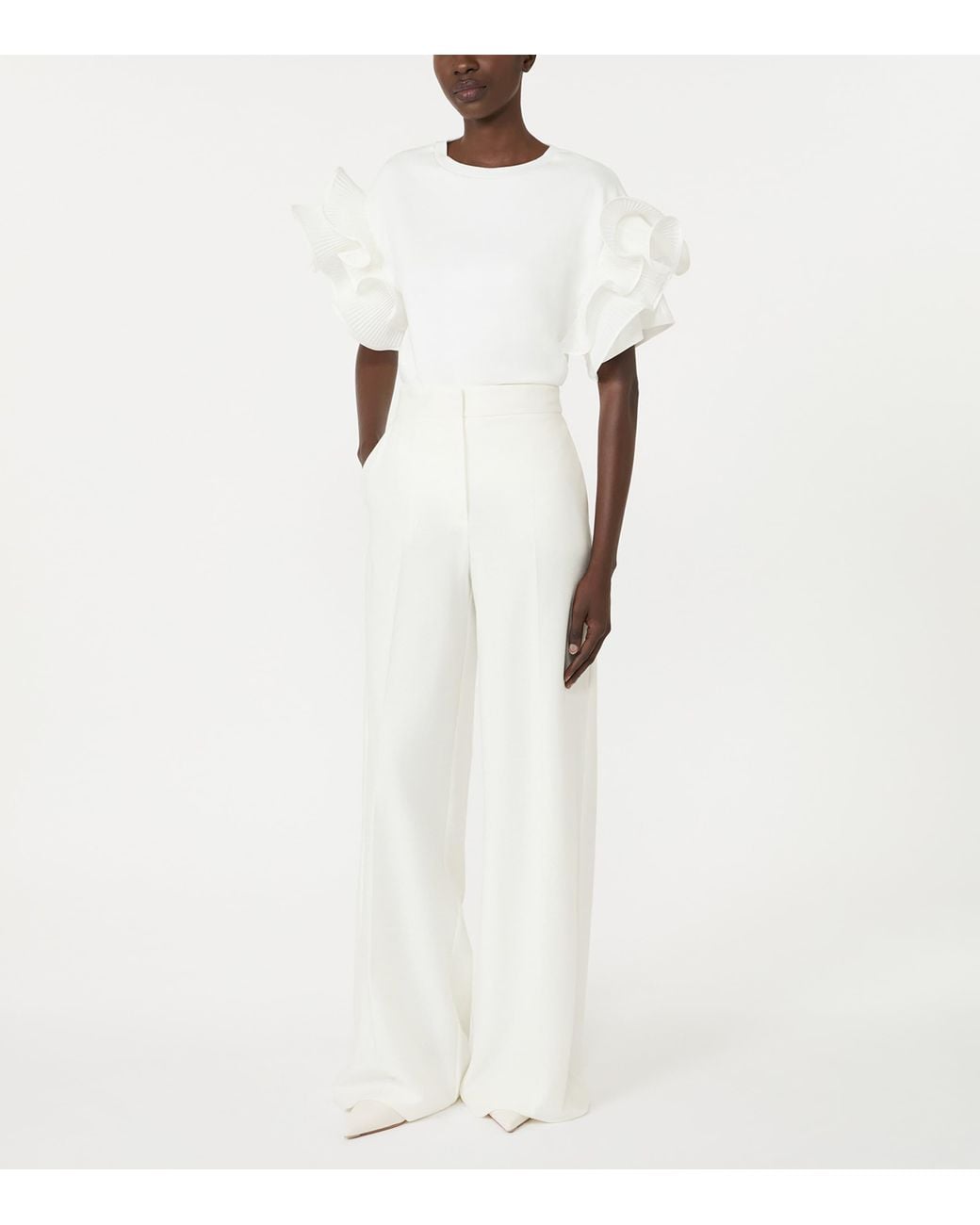 Max Mara White Cotton Jersey Ruffle T-Shirt