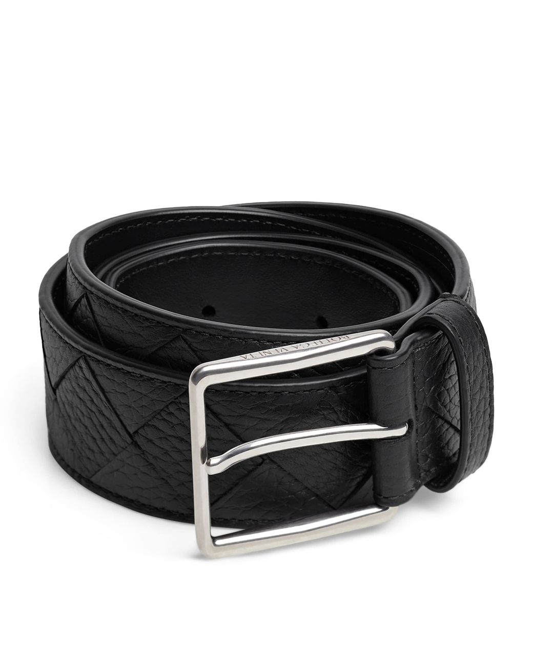 Bottega Veneta Black Leather Intrecciato Belt for men