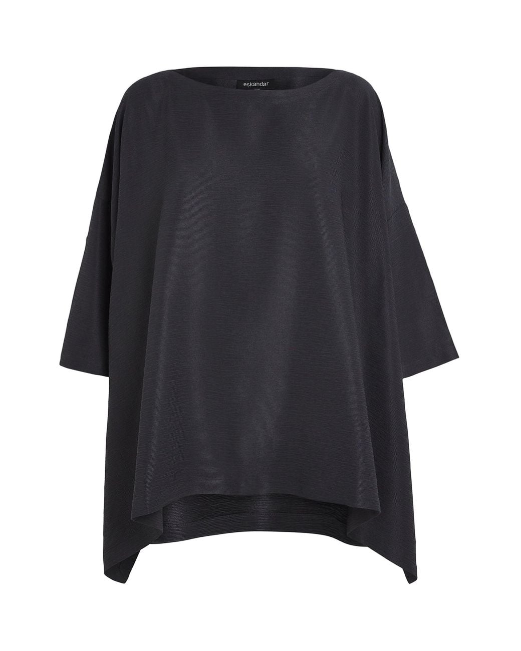 Eskandar Black Silk Plissé Scoop-Neck Top
