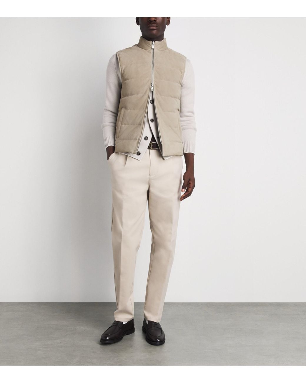 Eleventy Brown Down Suede Reversible Gilet for men