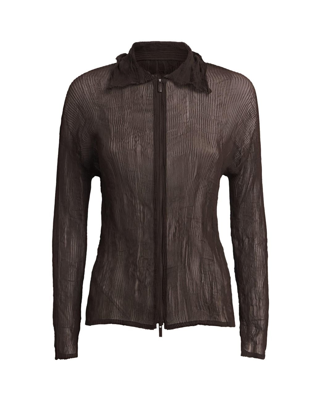 Issey Miyake Brown Chiffon Twist 1 Pleats Zip Cardigan