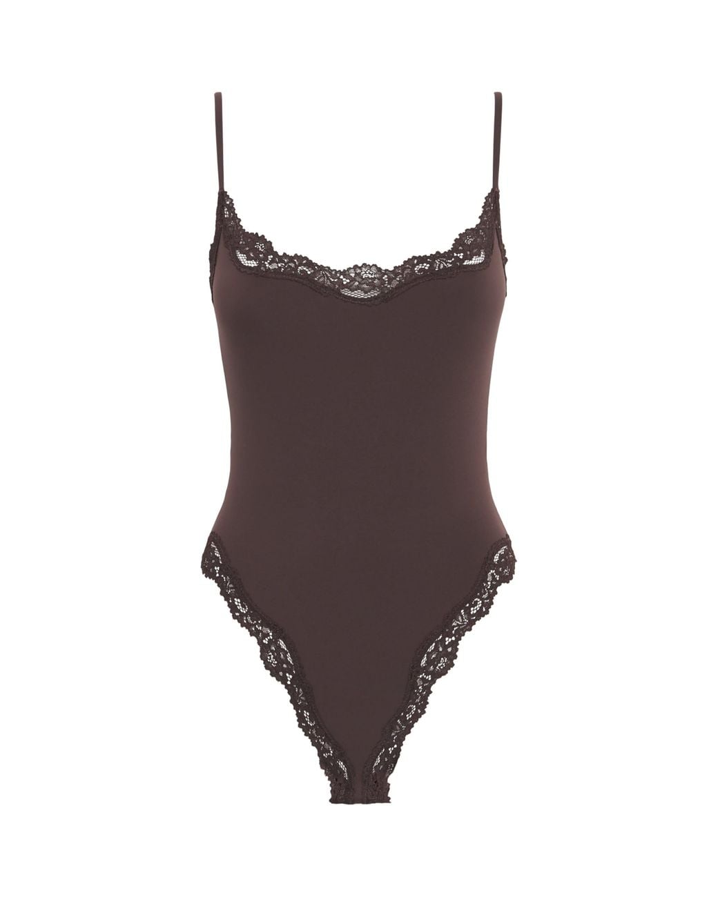 Skims Brown Lace-Trim Fits Everybody Bodysuit