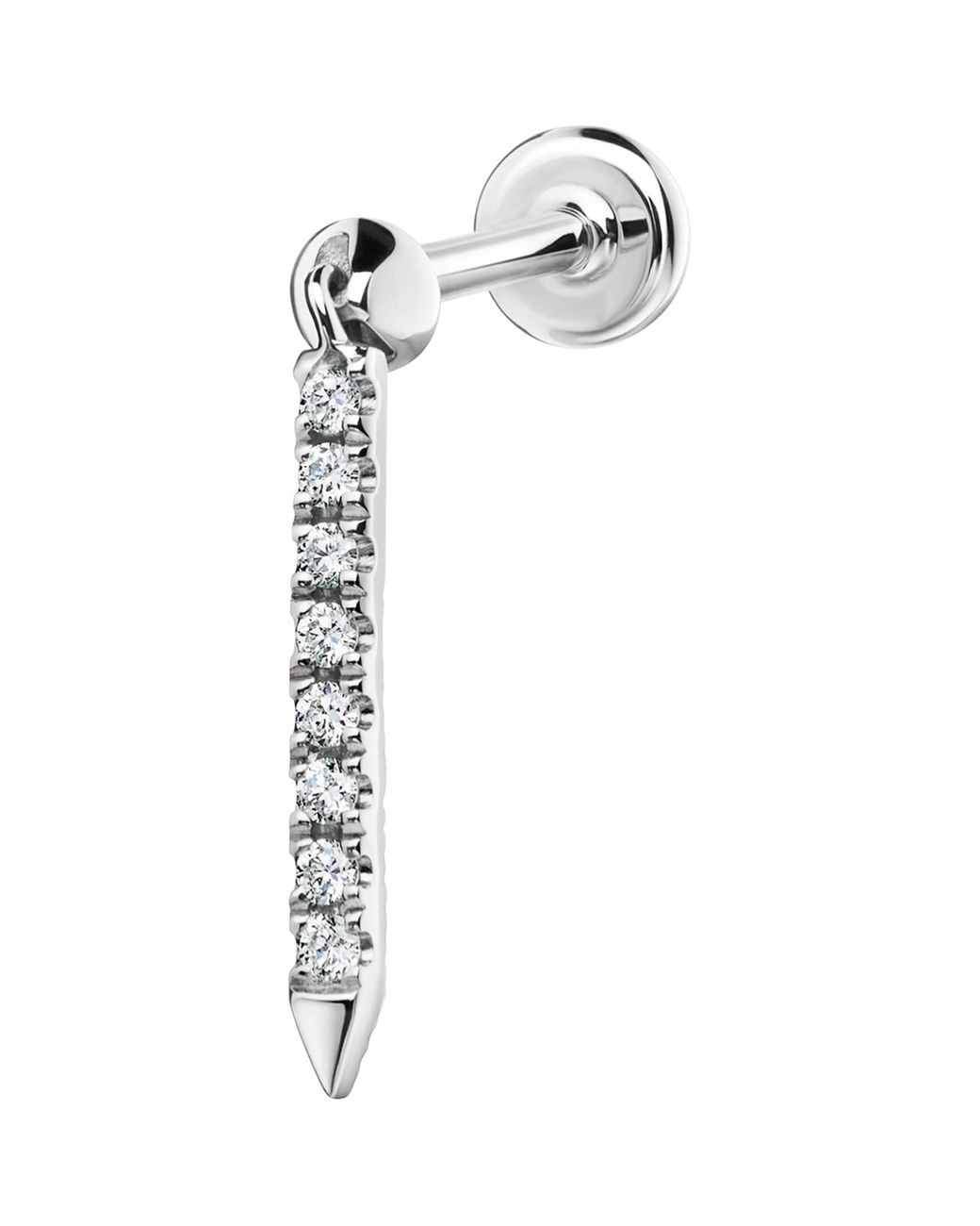 Maria Tash White Diamond Eternity Bar Charm Threaded Stud Earring