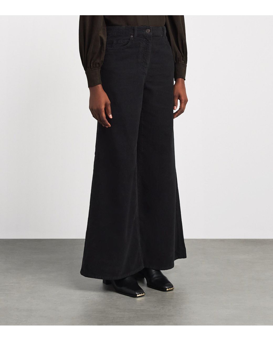 ME+EM Black Corduroy Super Flare Trousers