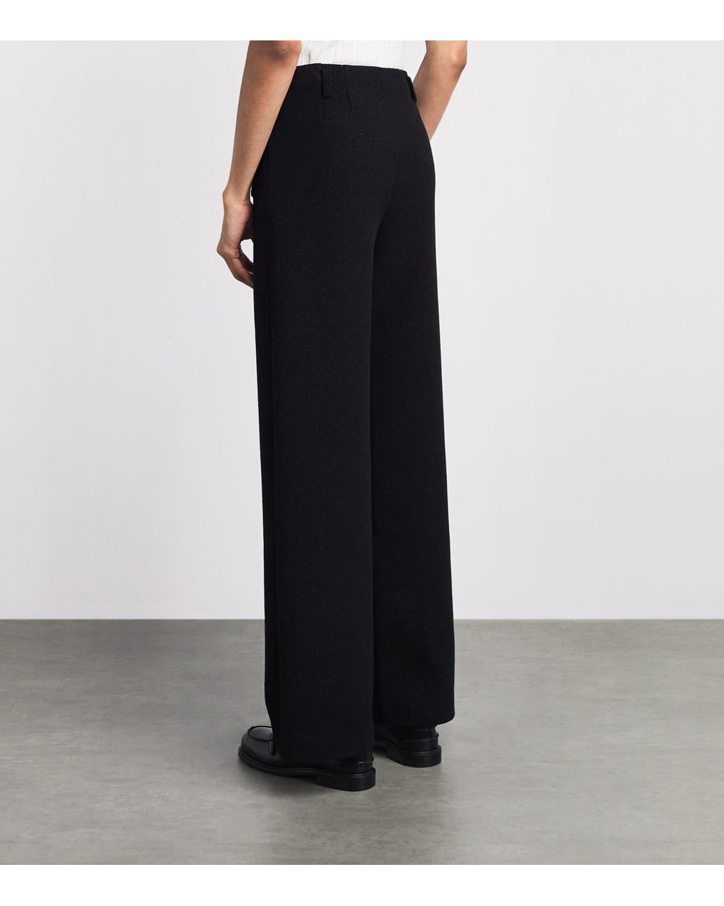 Maje Black Tweed Wide-Leg Trousers