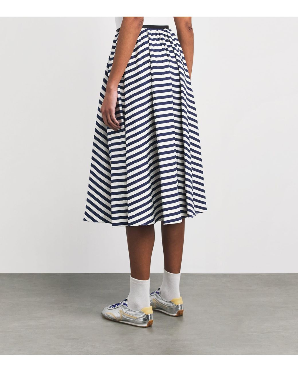 Maje Blue Pleated Stripe Midi Skirt