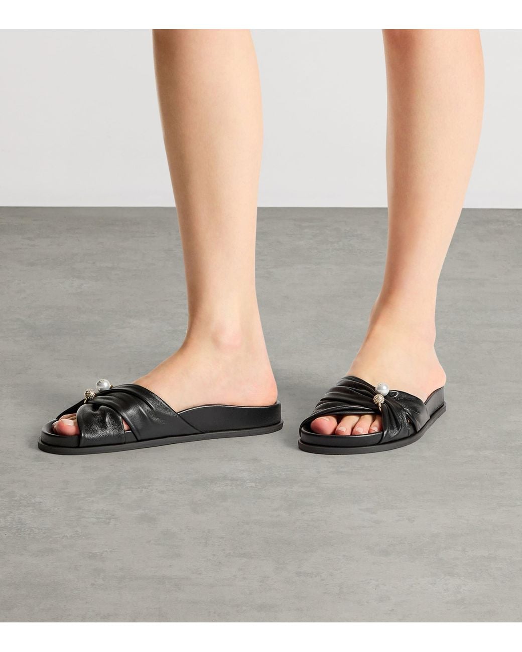 Jimmy Choo Black Rafi Leather Flat Sandals