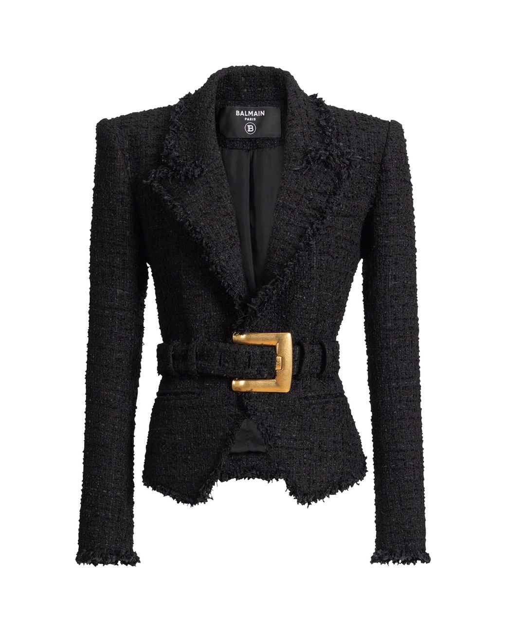 Balmain Black Tweed Belted Blazer