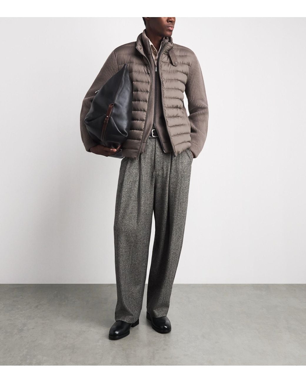 Herno Brown Wool Quilted Hybrid Jacket for men