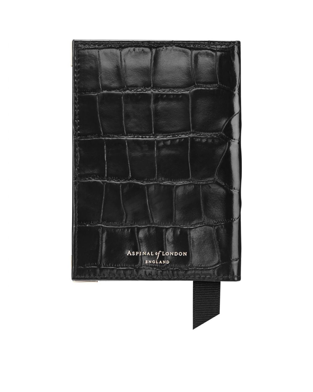Aspinal Black Croc-Embossed Passport Cover for men