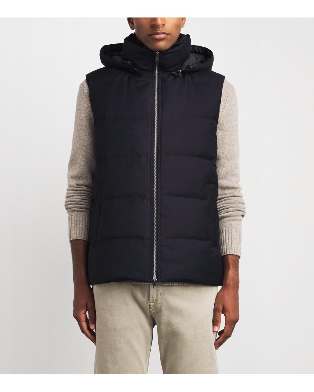 Yves Salomon Blue Virgin Wool-Silk Down Hooded Gilet for men