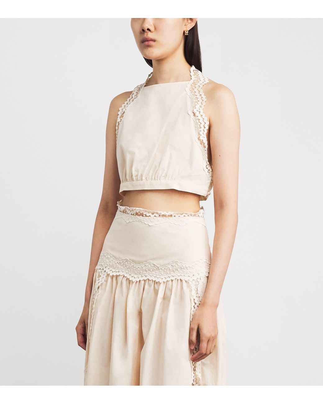 Sandro White Cotton Lace-Trim Crop Top