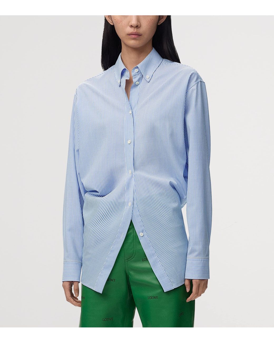 Loewe Blue Wool Stripe Longline Shirt