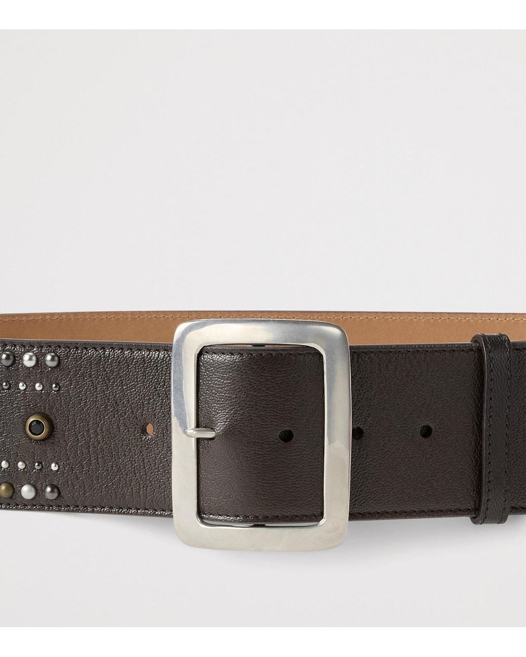 Ralph Lauren Brown Studded Leather Buckle Belt