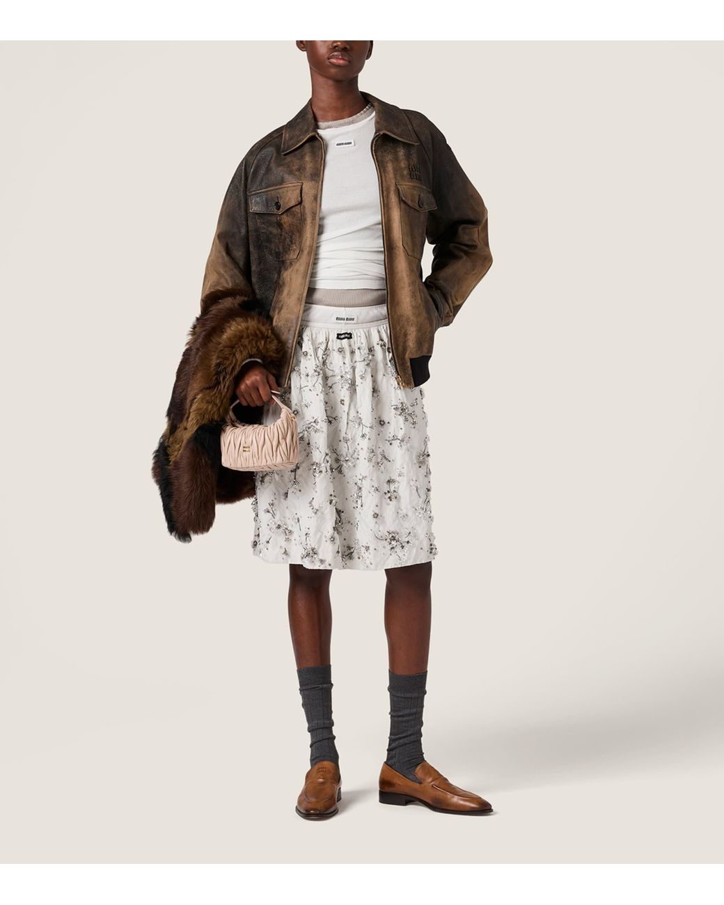 Miu Miu Natural Embroidered Duchesse Mini Skirt