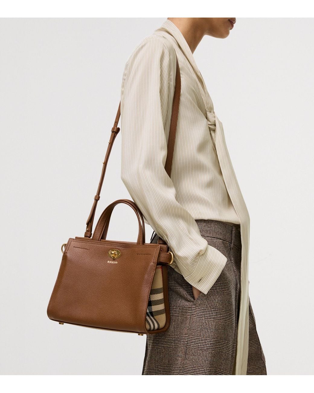 Burberry Brown Mini Leather Cotswolds Check Tote Bag
