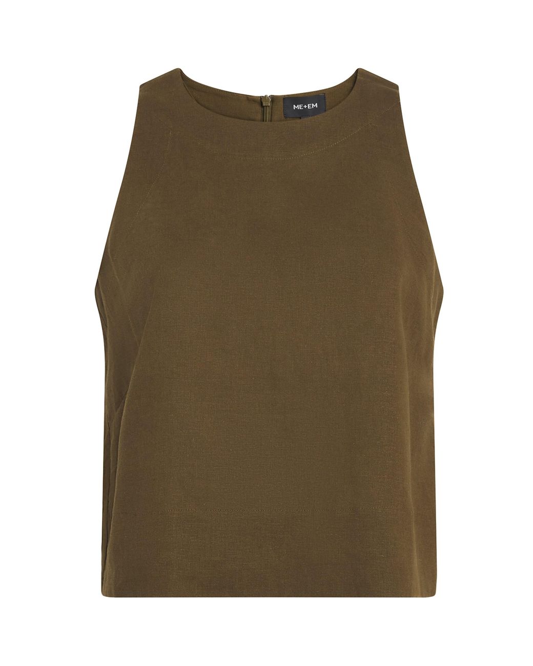 ME+EM Green Linen-Blend Creaseless Shell Top