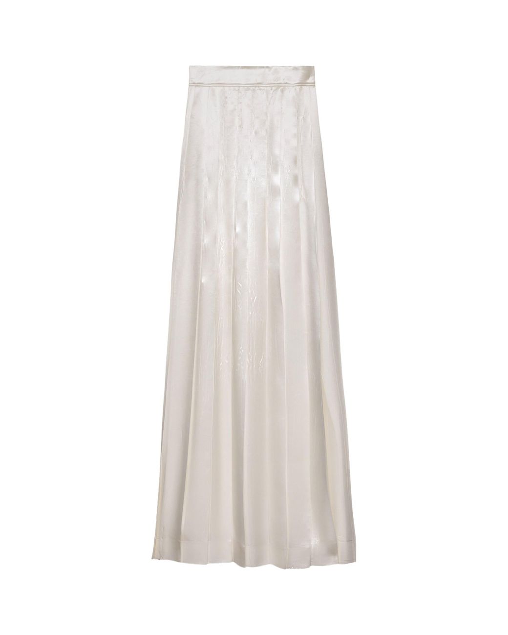 Prada White Satin Pleated Maxi Skirt