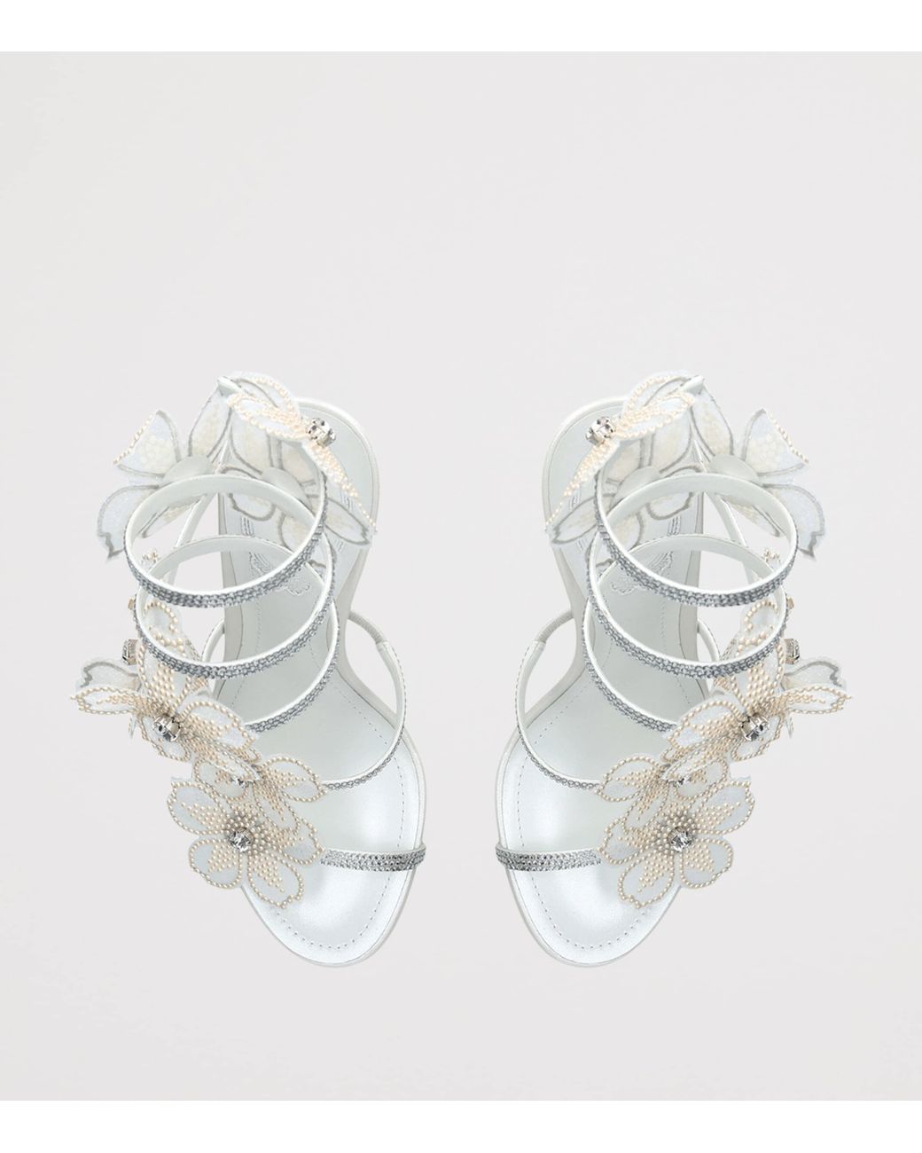 Rene Caovilla White Leather Flower Cleo Sandals 105