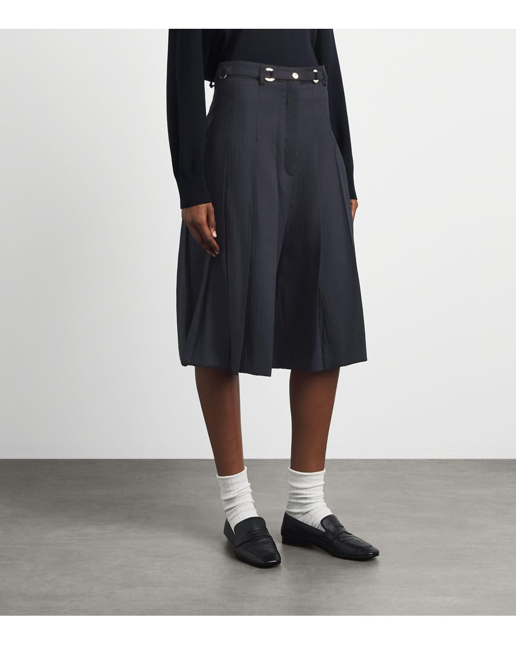 Sandro Blue Wool-Blend Pleated Shorts