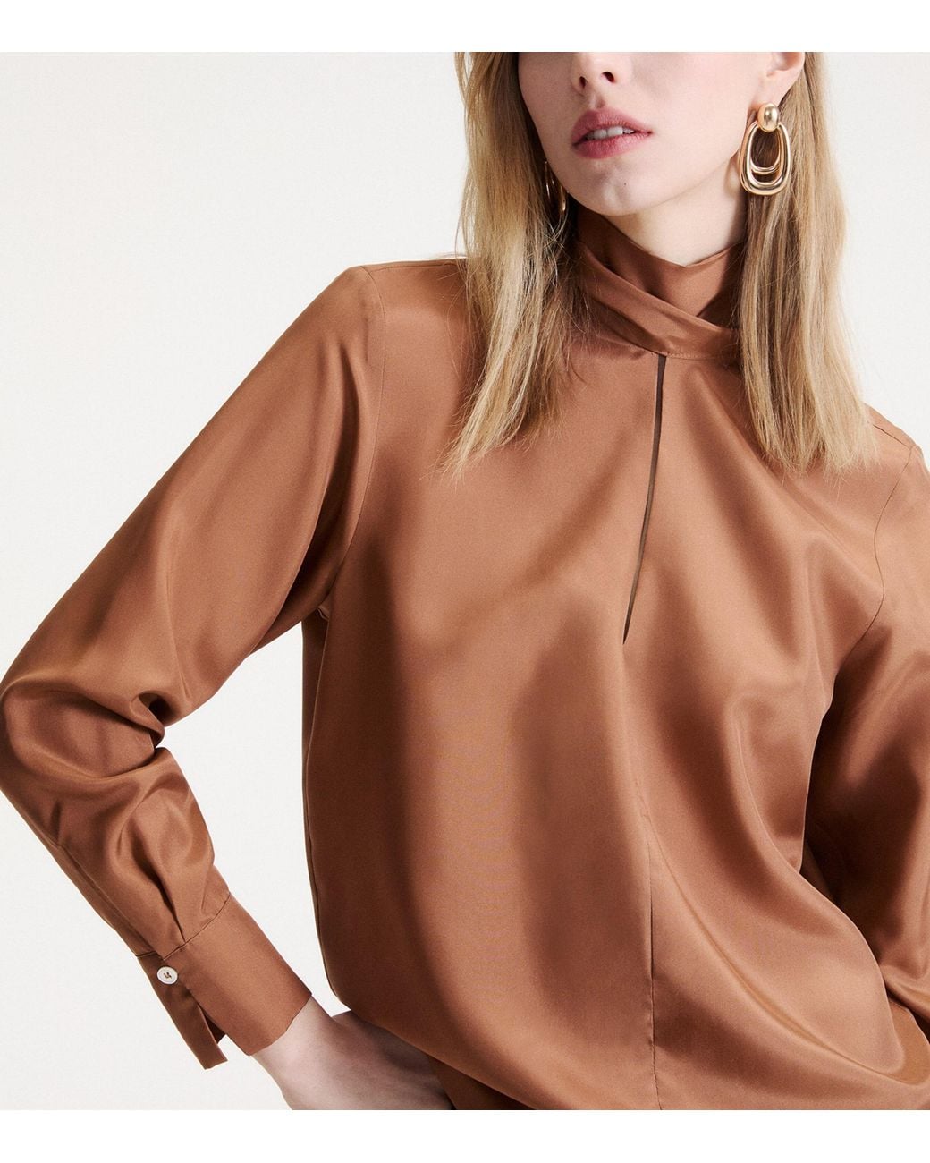 Marella Brown Silk Pussybow Shirt
