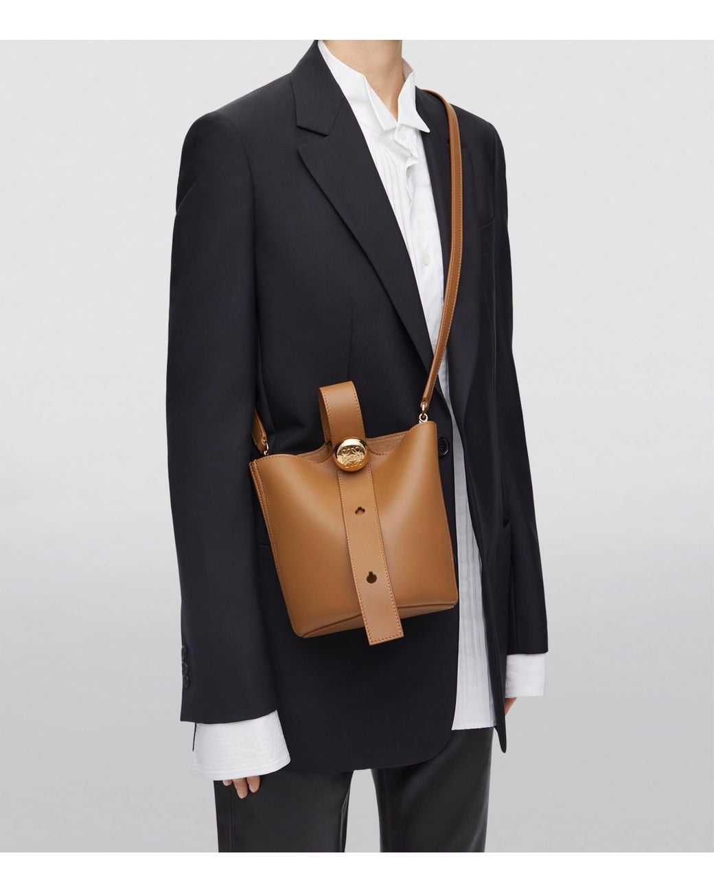 Loewe Brown Mini Leather Pebble Bucket Bag