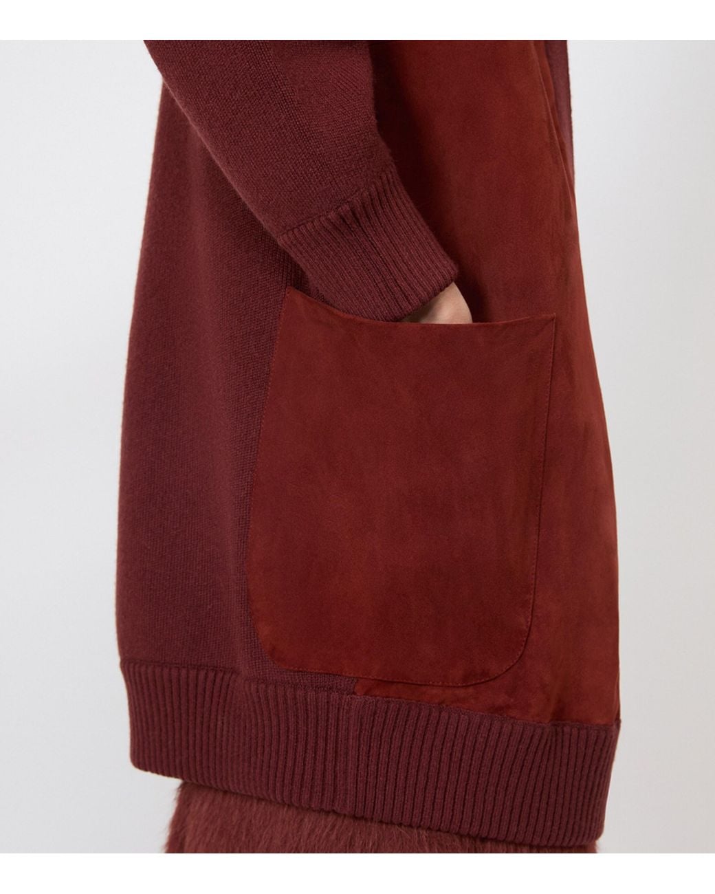 Max Mara Red Wool-Cashmere-Suede Cardigan
