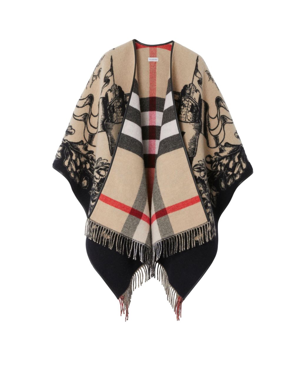 Burberry Natural Wool Reversible Check Ekd Cape