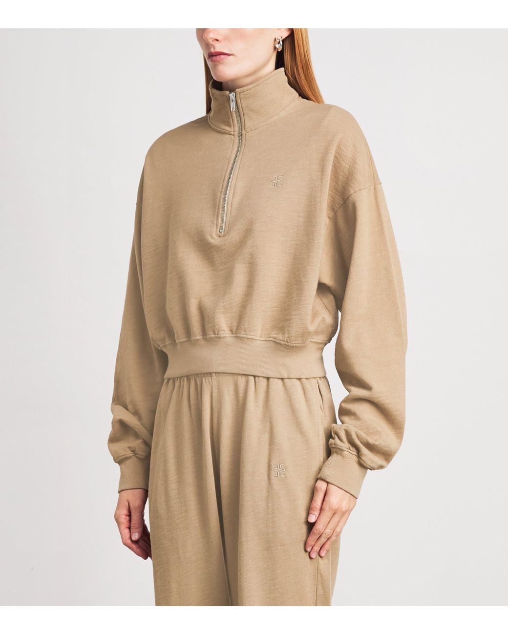 ÉTERNE Natural Cropped Half-Zip Sweatshirt