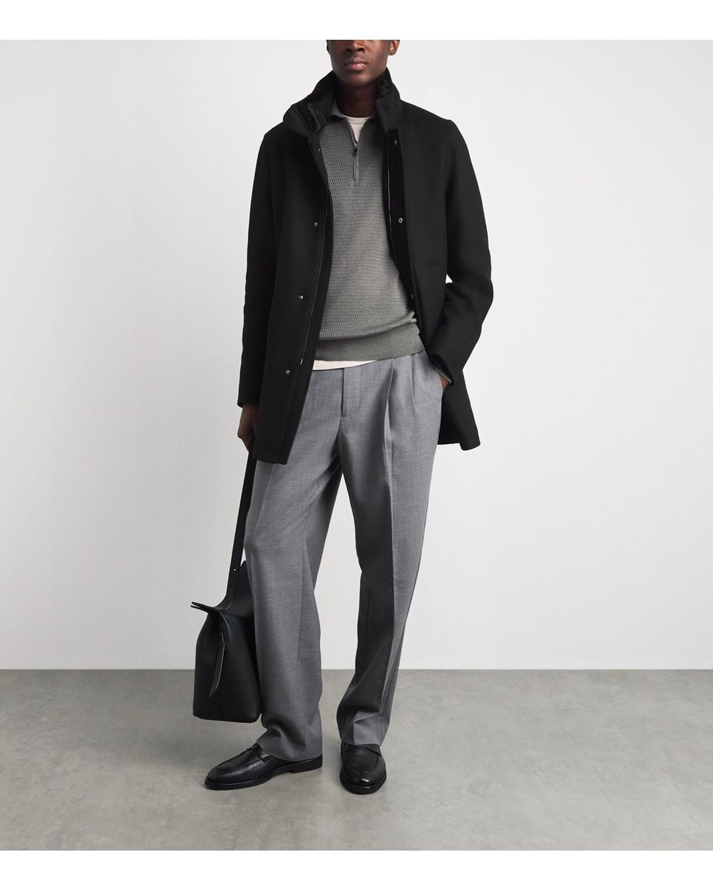 Herno Black Virgin Wool-Blend Car Coat for men