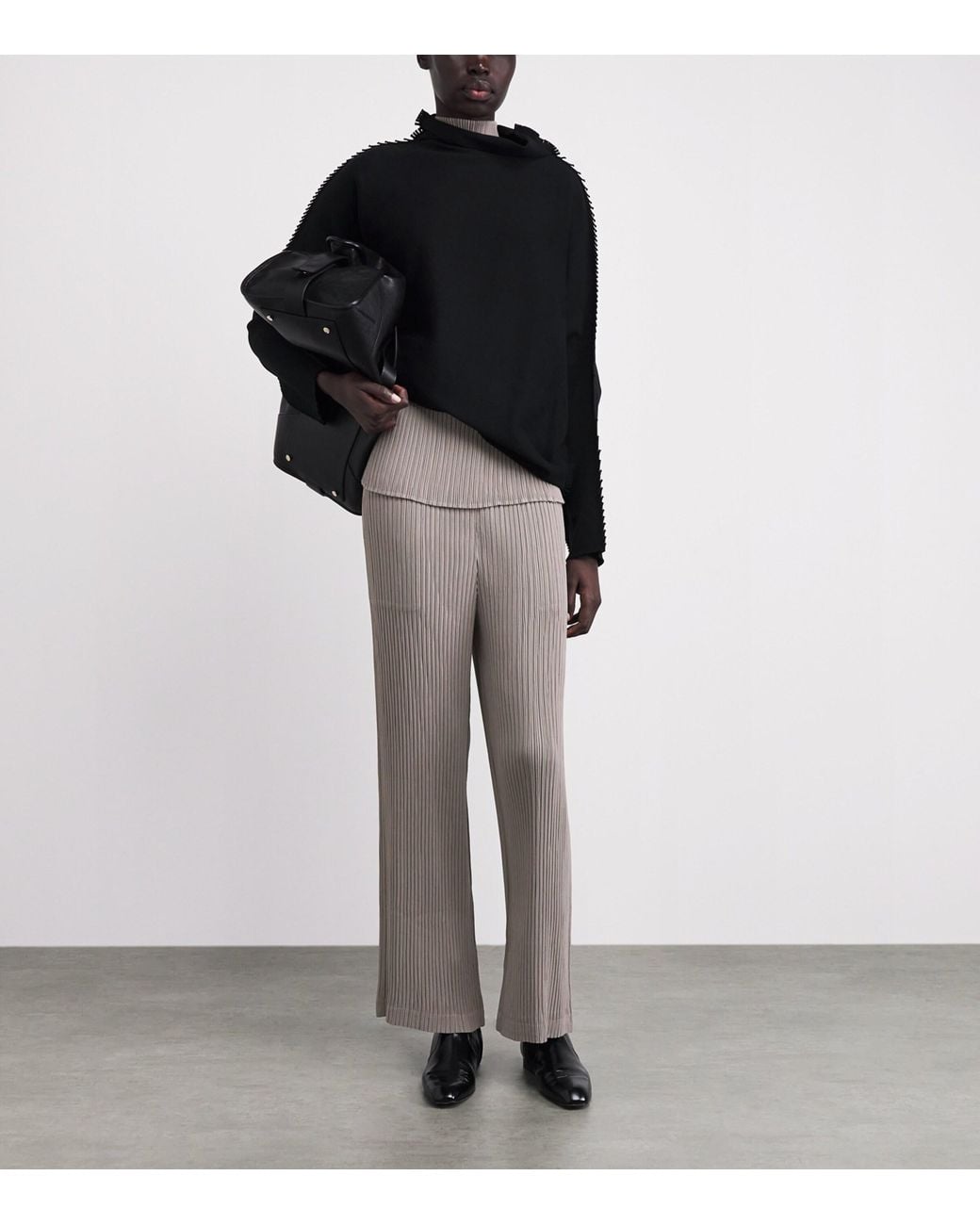 Issey Miyake Gray Hatching Pleats Straight Leg Trousers