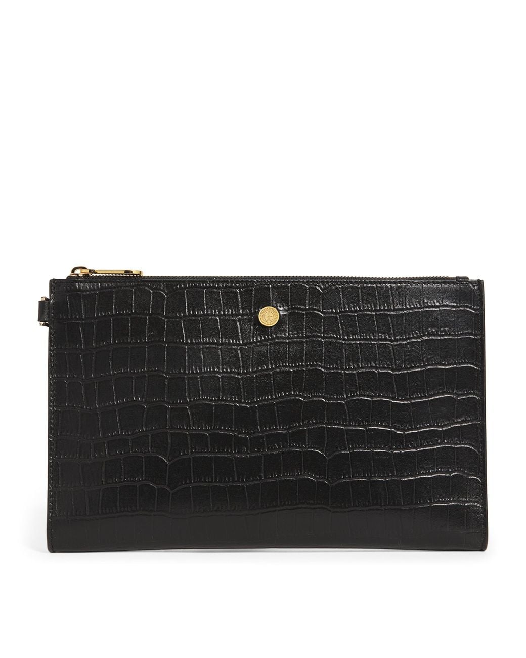 Harrods Black Medium Croc-Embossed Leather Pouch