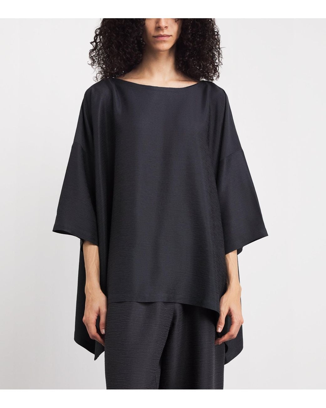 Eskandar Black Silk Plissé Scoop-Neck Top