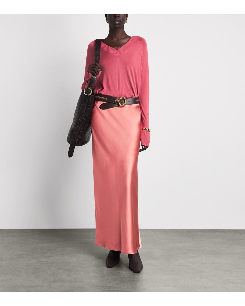Joseph Pink Silk Satin Isaak Maxi Skirt