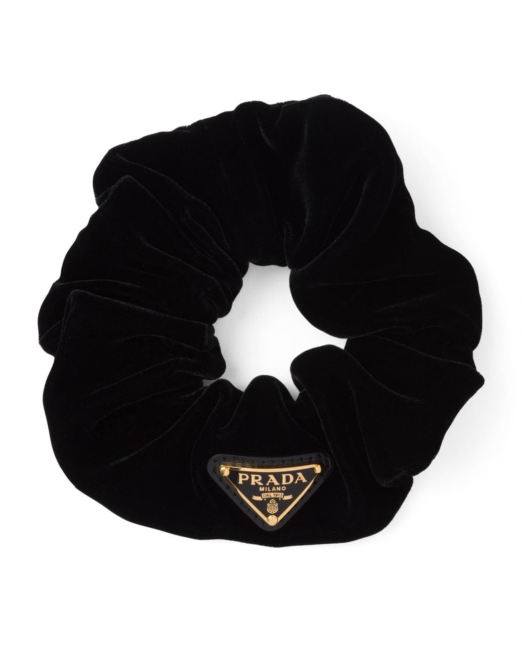 Prada Black Cotton-Velvet Logo Scrunchie