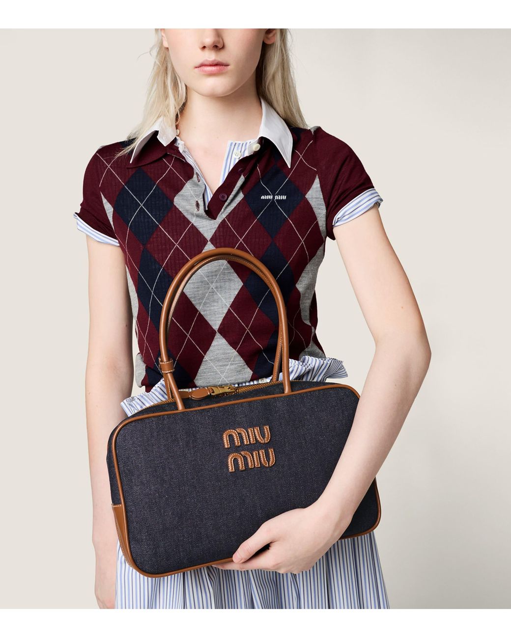 Miu Miu Blue Denim Beau Top-Handle Bag