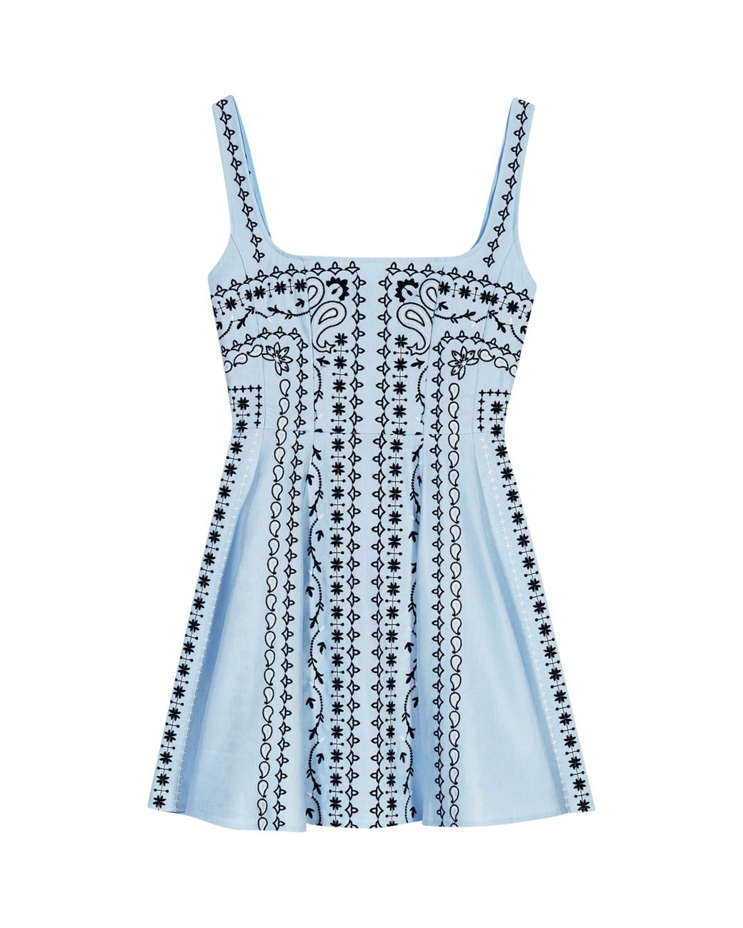 Maje Blue Linen-Blend Embroidered Mini Dress