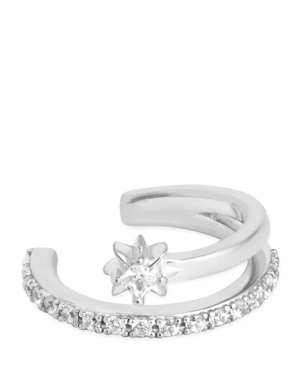 Astrid & Miyu White Rhodium-Plated Cosmic Crystal Illusion Ear Cuff